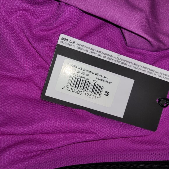 ASSOS Dyora RS SHORT SLEEVE JERSEY Women's MEDIUM Venus Violet New with Tags - Picture 8 of 10